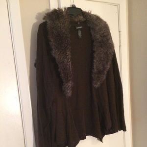 Lane Bryant light weight sweater with fur collar.