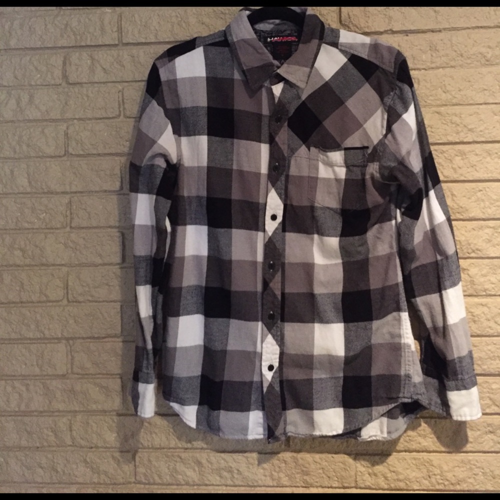 Black, Gray, and White Checkered LS Button Down