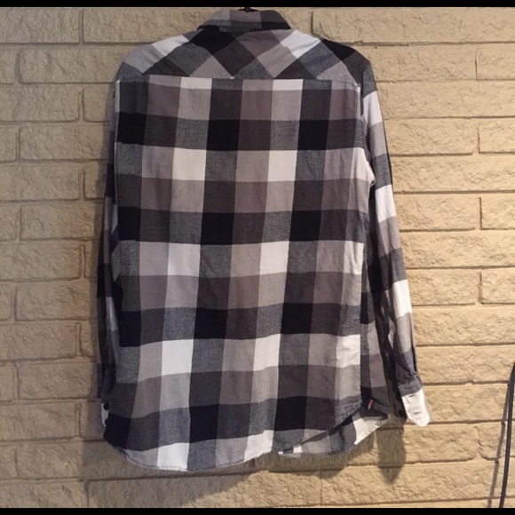 Black, Gray, and White Checkered LS Button Down - Picture 2 of 3