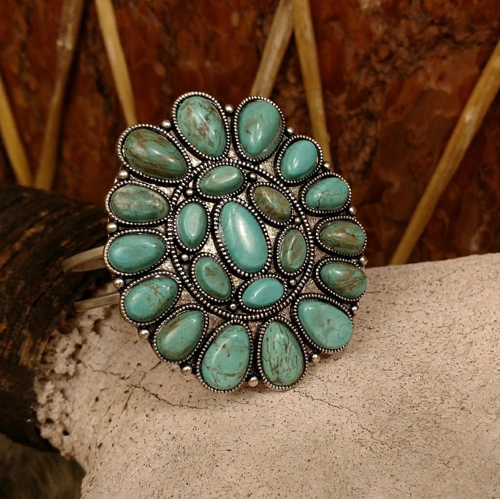 LAST ONE! Turquoise Bangle Cuff Bracelet - Picture 2 of 4