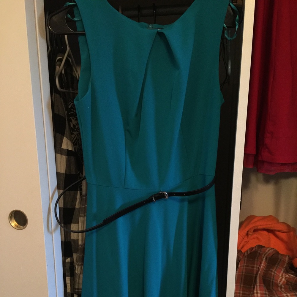 Teal fit and flare dress