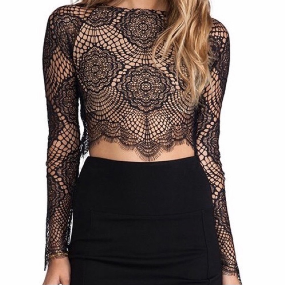 For Love and Lemons Inspired ANGL Black Lace Top