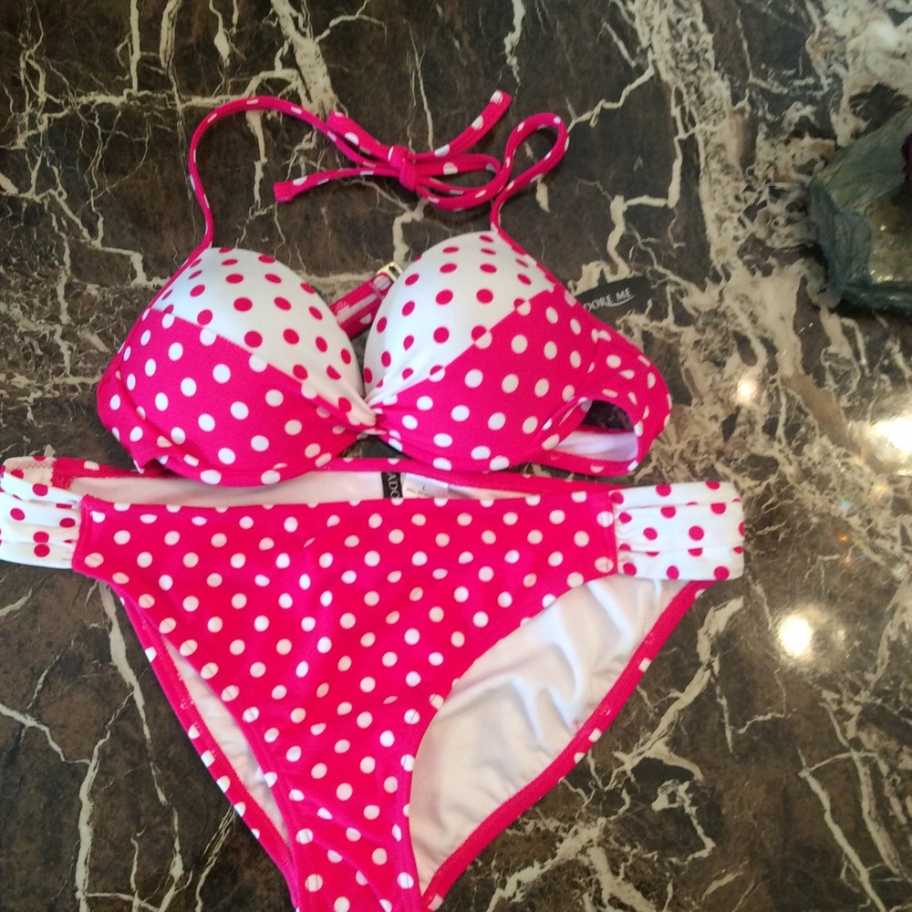 NWT "ADORE ME"  HOT PINK & WHITE BIKINI