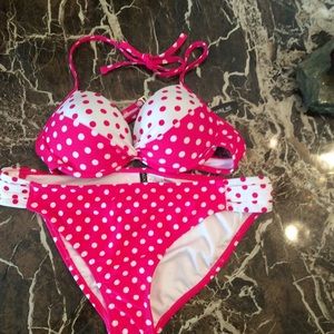 NWT "ADORE ME"  HOT PINK & WHITE BIKINI