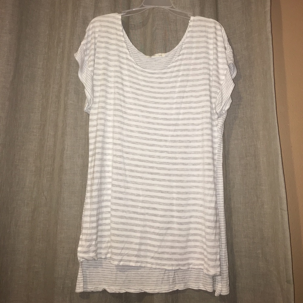 Gray/white striped high/low ON shirt