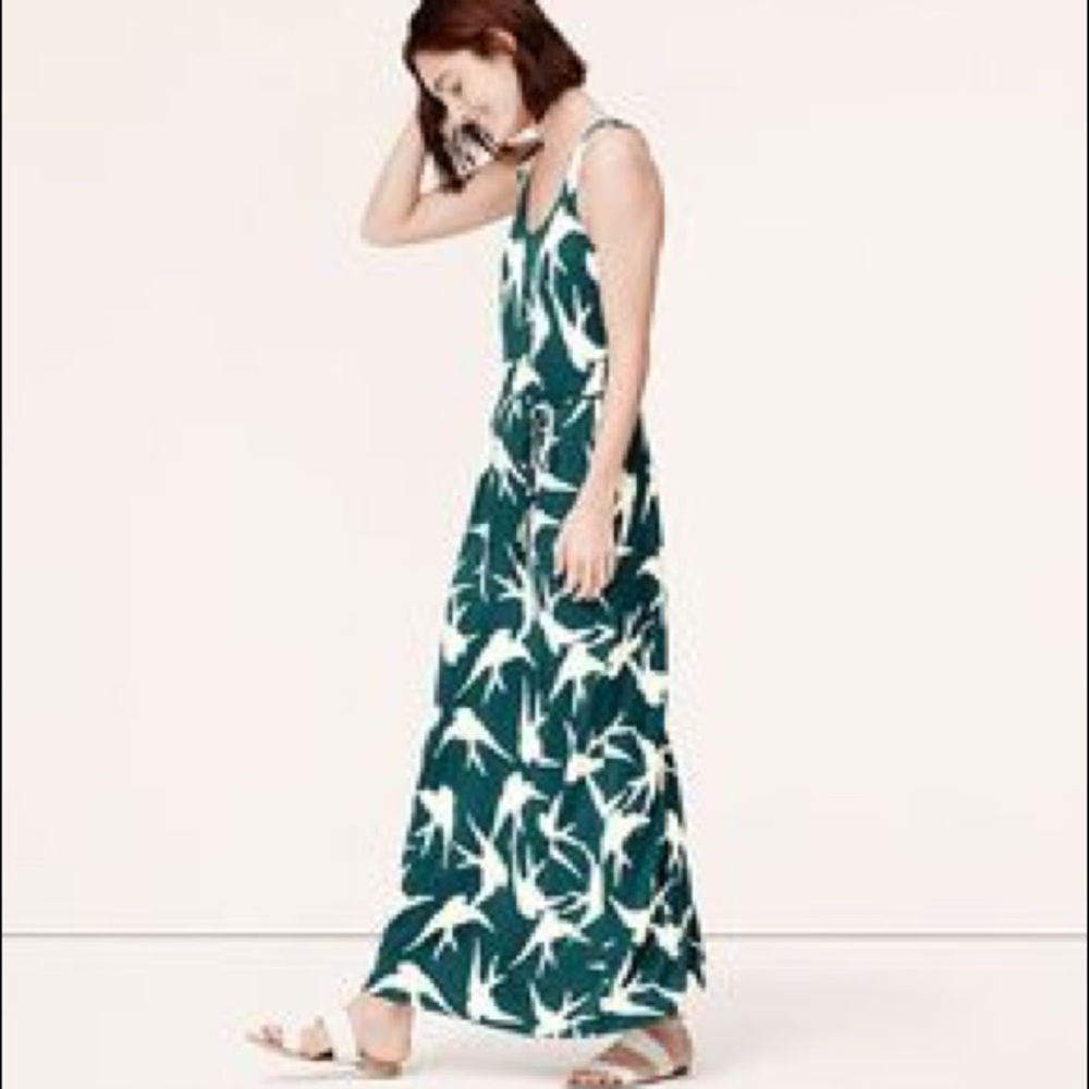 LOFT Swallow Bird Patterned Maxi Dress - Petite