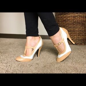 White and Tan Oxford Heels
