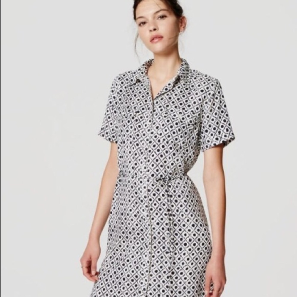 LOFT Short-sleeve Shirt Dress with geo dot print