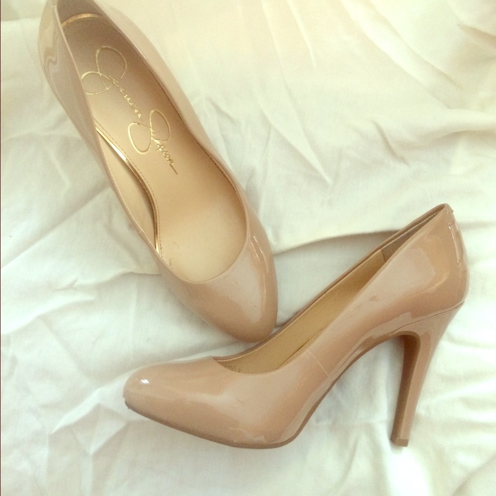 Jessica Simpson nude patten leather heel.