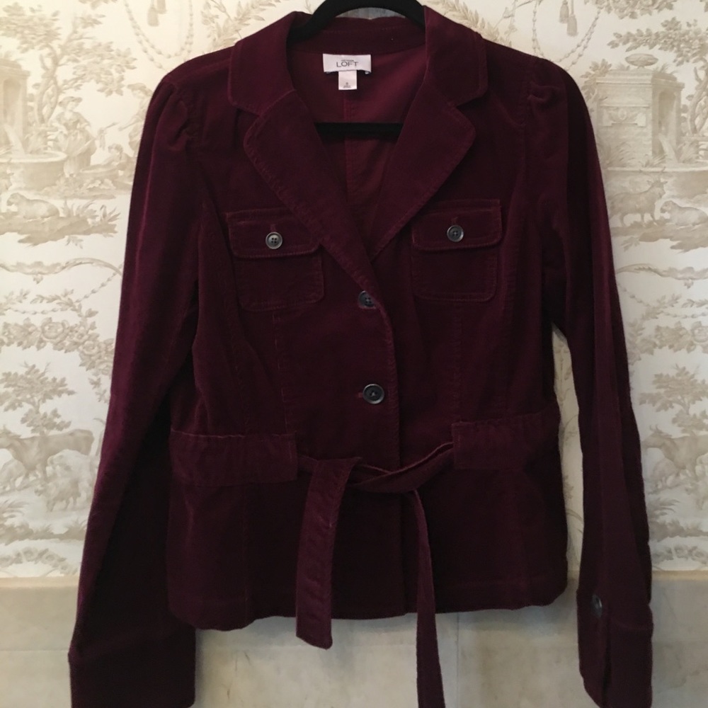Loft belted burgundy corduroy blazer