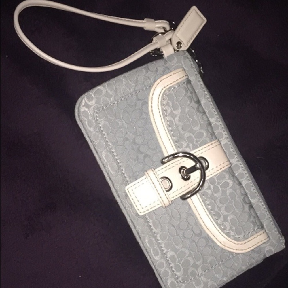 Coach Blue and white wristlet