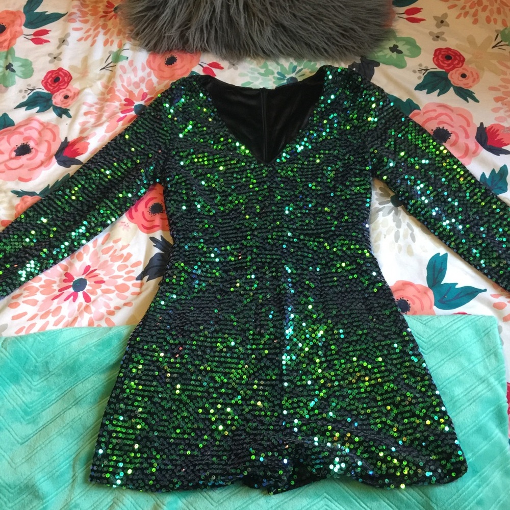 Greenish blue and black sequence mermaid romper