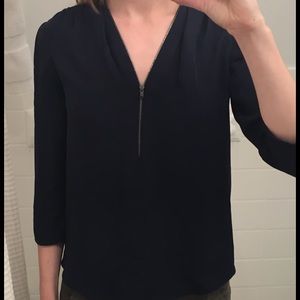 Theory navy silk 3/4 sleeve blouse