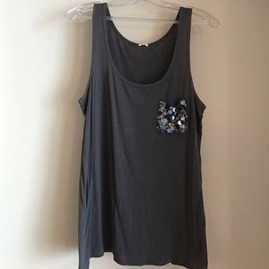 Sequined pocket gray cotton tank
