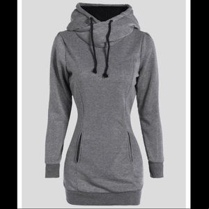 Grey long tunic hoodie pullover sweatshirt