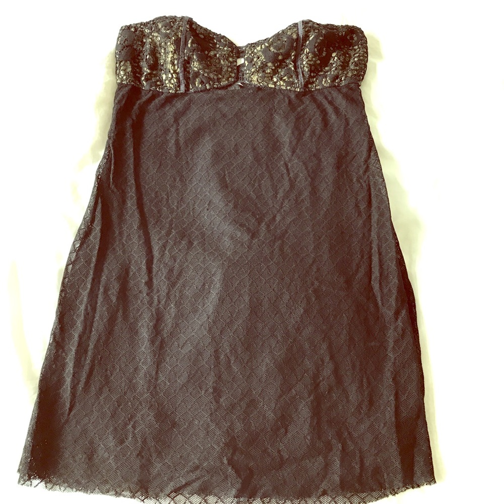 Free People Lace Black & Gold Chemise