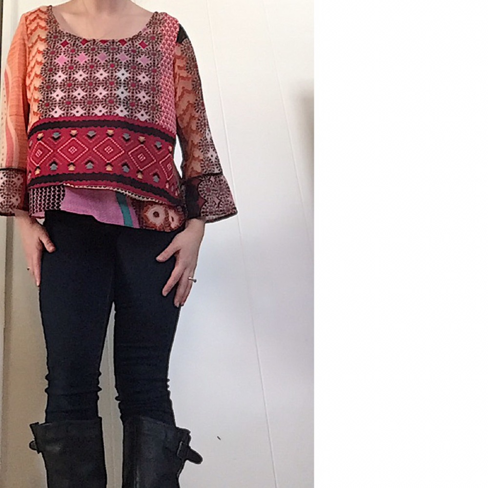 Multi-Colored Open Backed Flowy Shirt