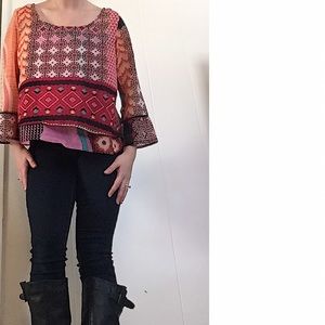 Multi-Colored Open Backed Flowy Shirt