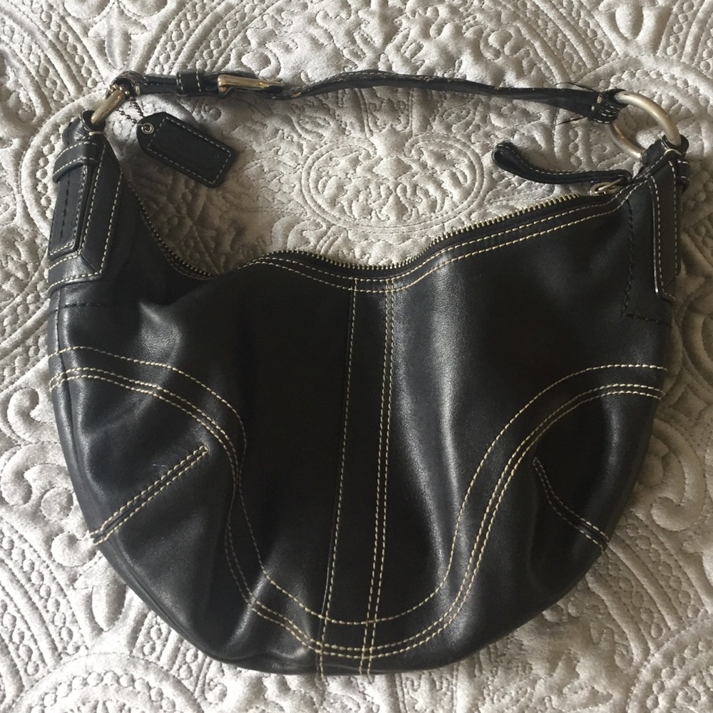 Coach black leather mini hobo