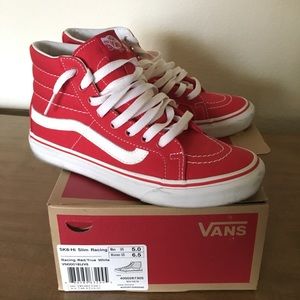 Red and White High Top Vans