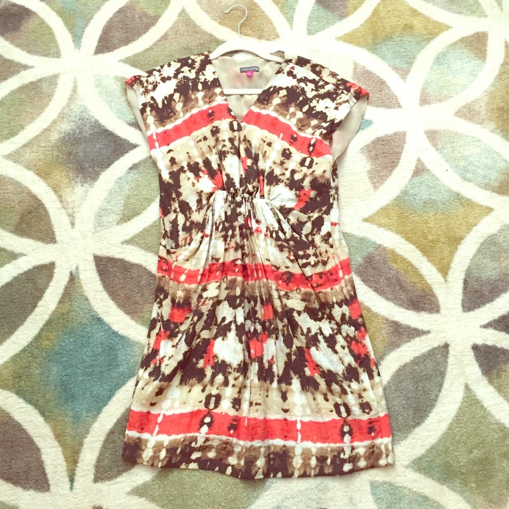 Vince Camuto orange and brown v-neck dress