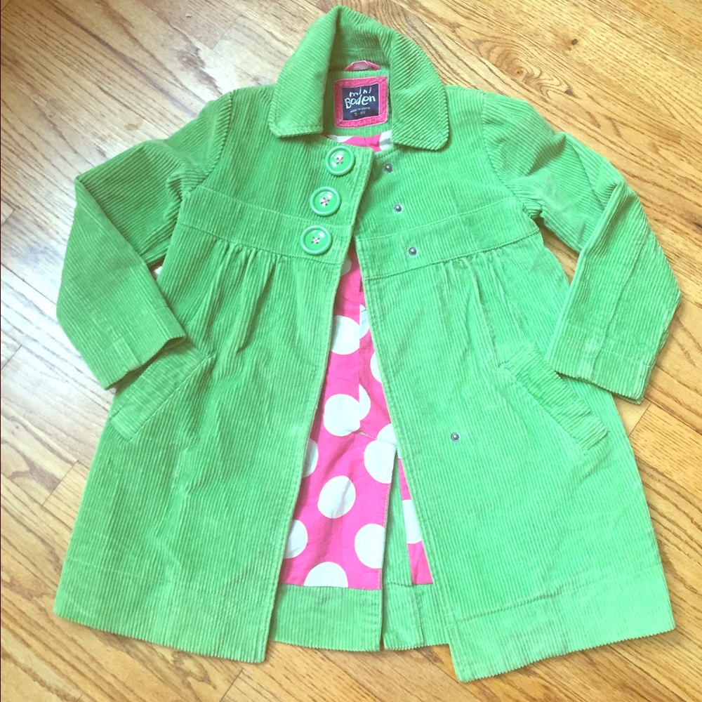 VGUC Mini Boden lime green cord coat