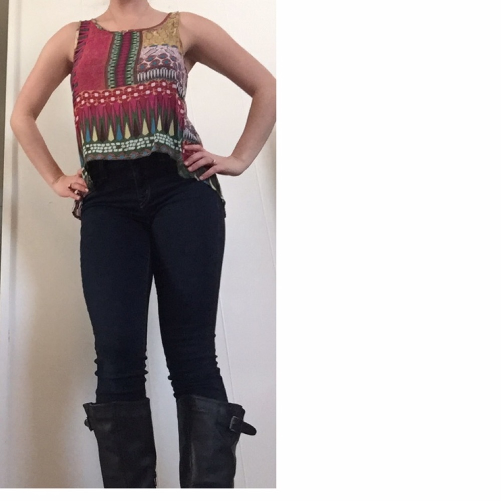 Sheer Multi-Colored Tank with Back Cut Outs