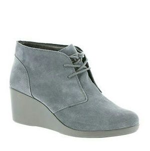 Crocs Gray Suede Wedge Booties