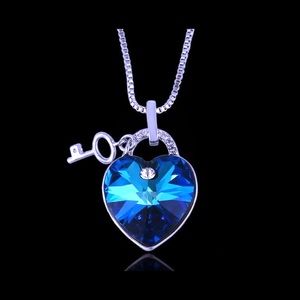 Blue Heart Key Pendant w/ Swarovski Elements
