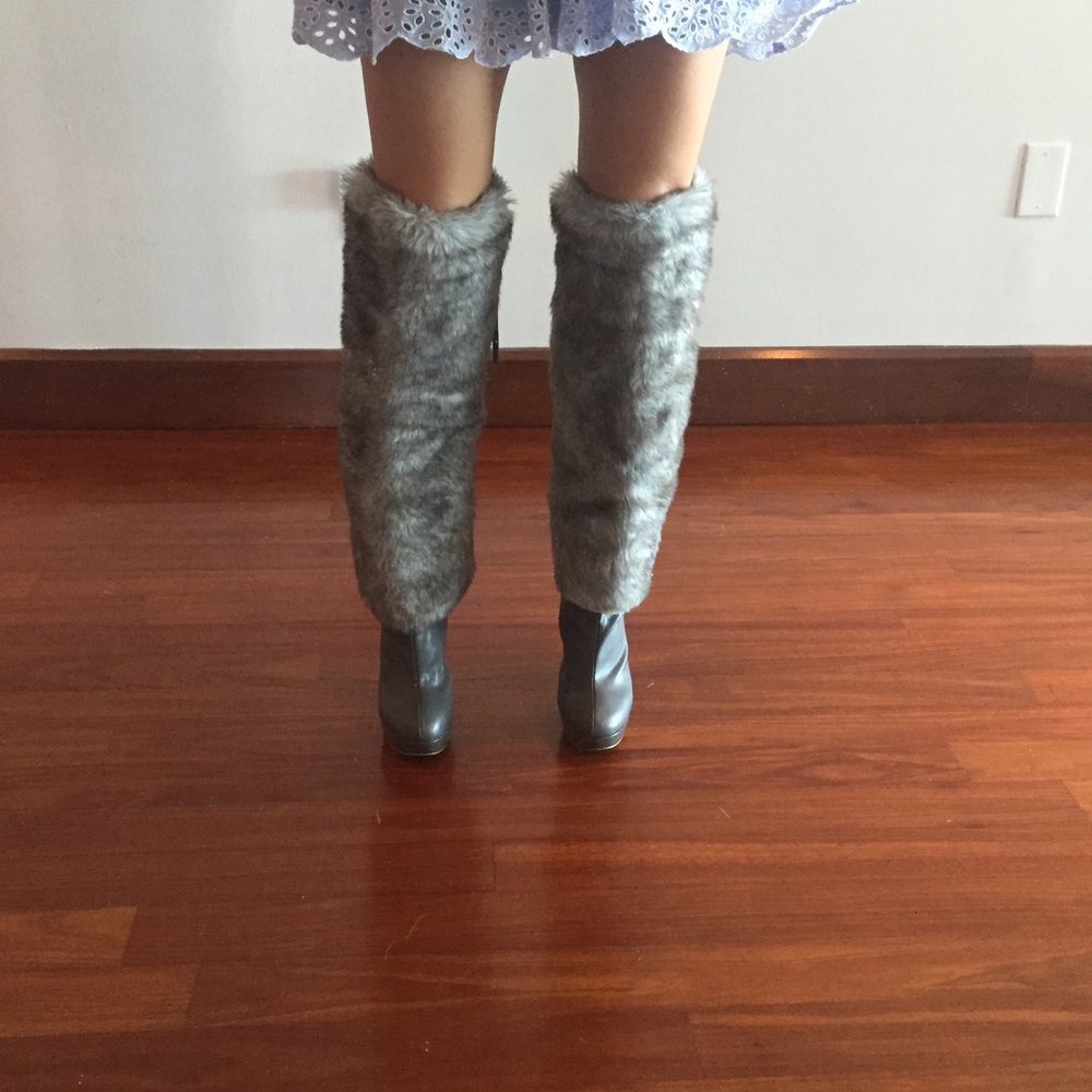 Over the knee faux fur boots 6.5