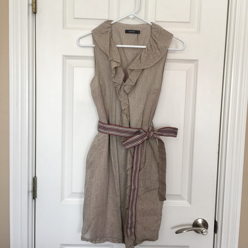 Tan linen dress with pockets