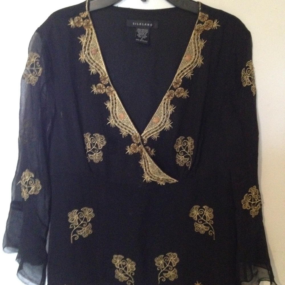 Silkland black and gold floral blouse