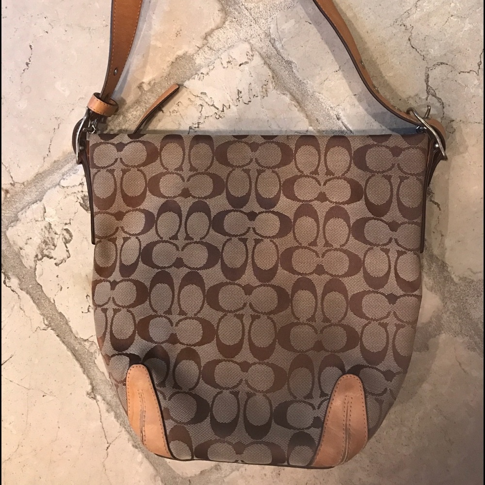 Coach Signature Canvas Leather Trim Shoulder Bag