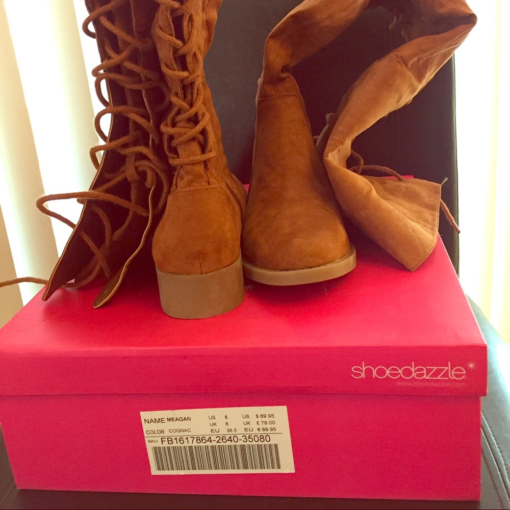 NWB Shoe Dazzle cognac OTK boot size 8