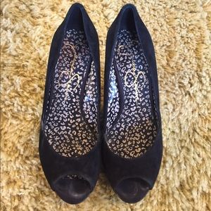 Black suede Jessica Simpson platform wedges