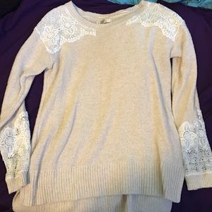 Lauren Conrad cream sweater with Lace detail