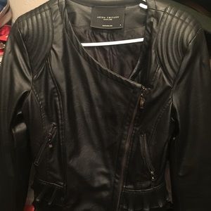 Black leather jacket with ruffles