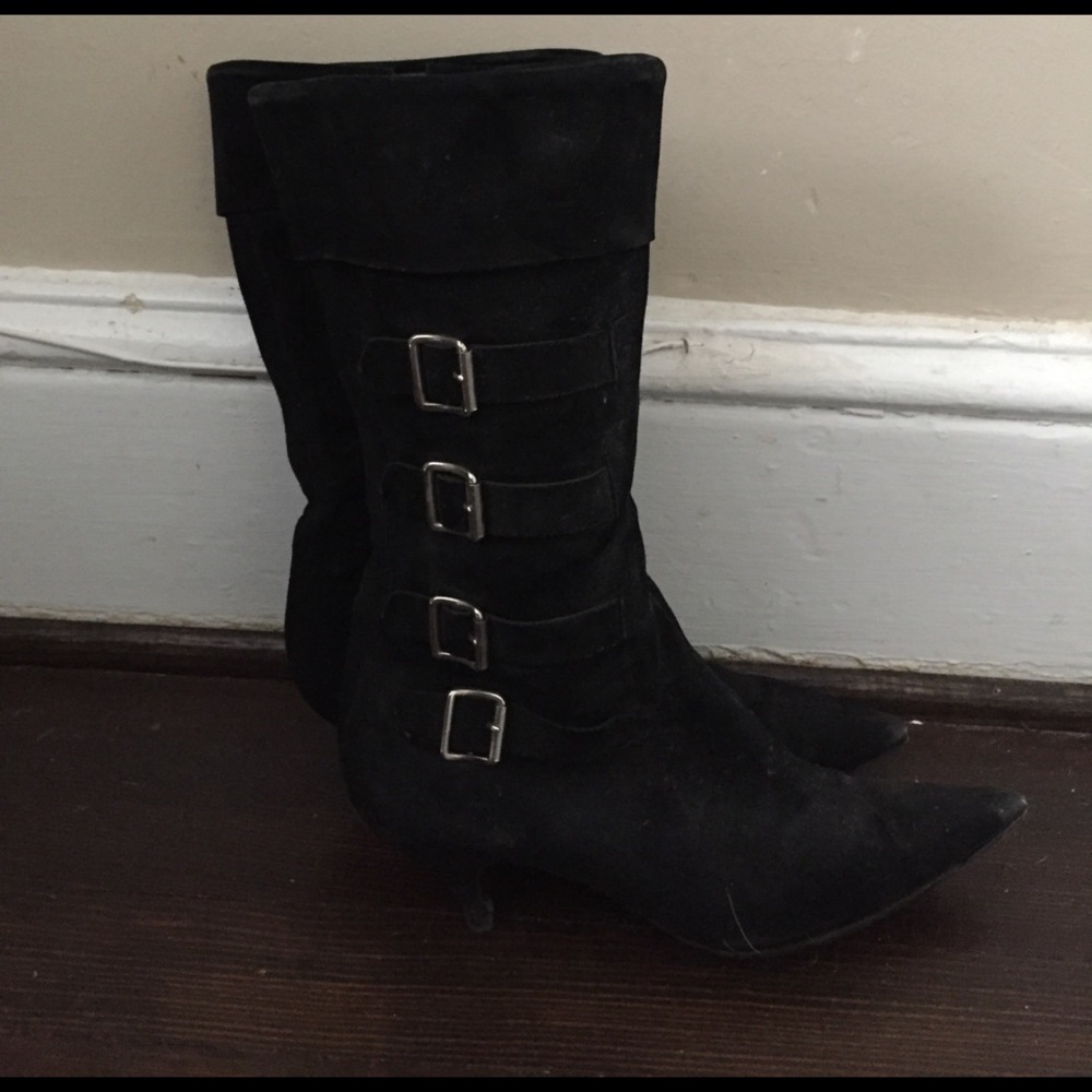 Marc Jacobs mid calf kitten heel black boots