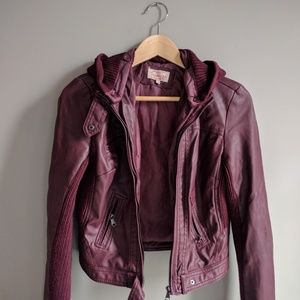 Burgundy Knit Faux Leather Hybrid Jacket