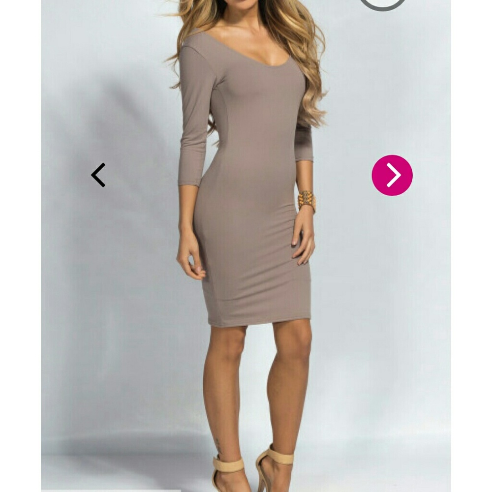 Taupe 3/4 Sleeve Bodycon Dress