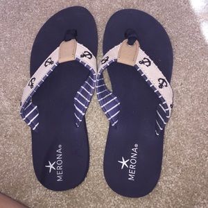 Blue anchor flip flops