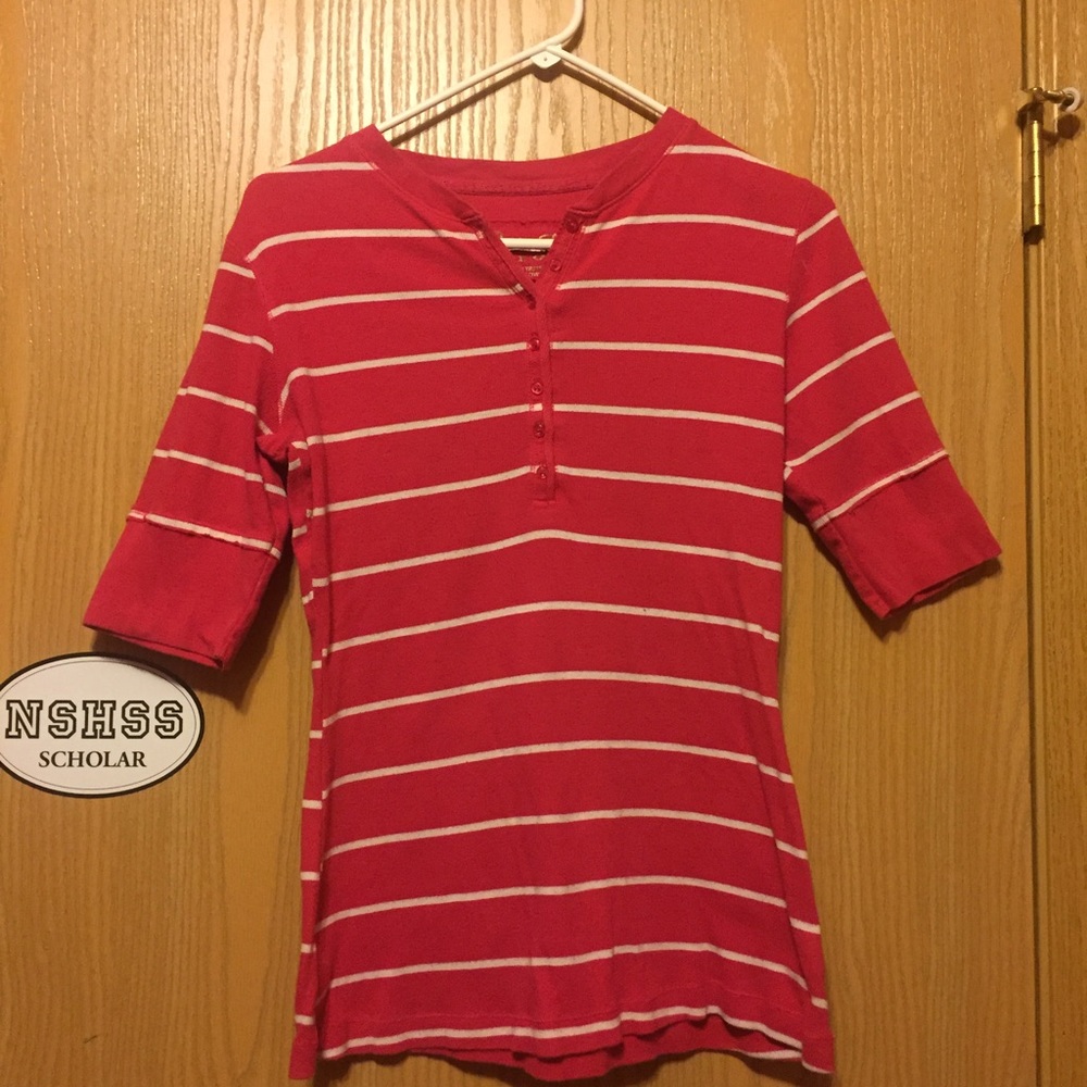 Pink and white striped 3/4 sleeve shirt