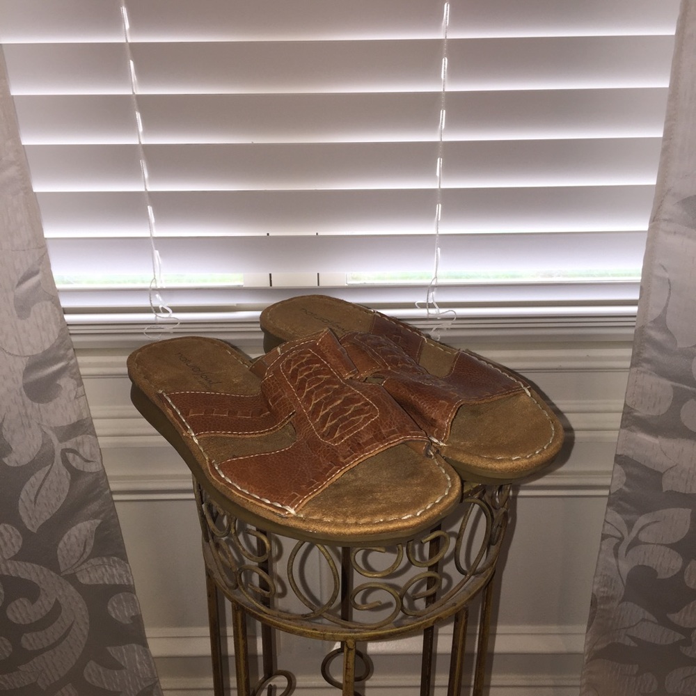 brown slip on sandals