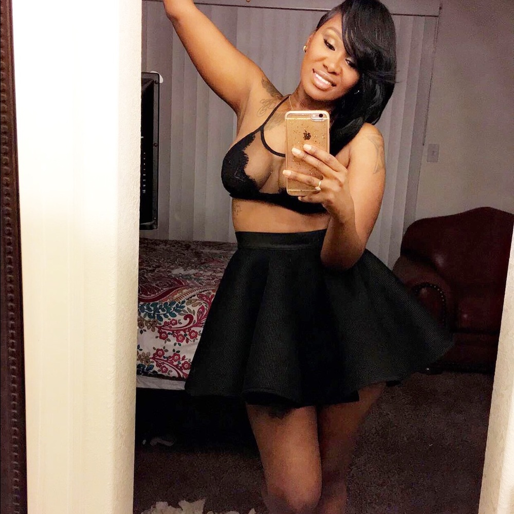 Flared skirt and sheer mini top