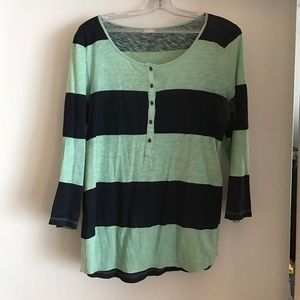 Cotton navy and mint striped J. Crew shirt