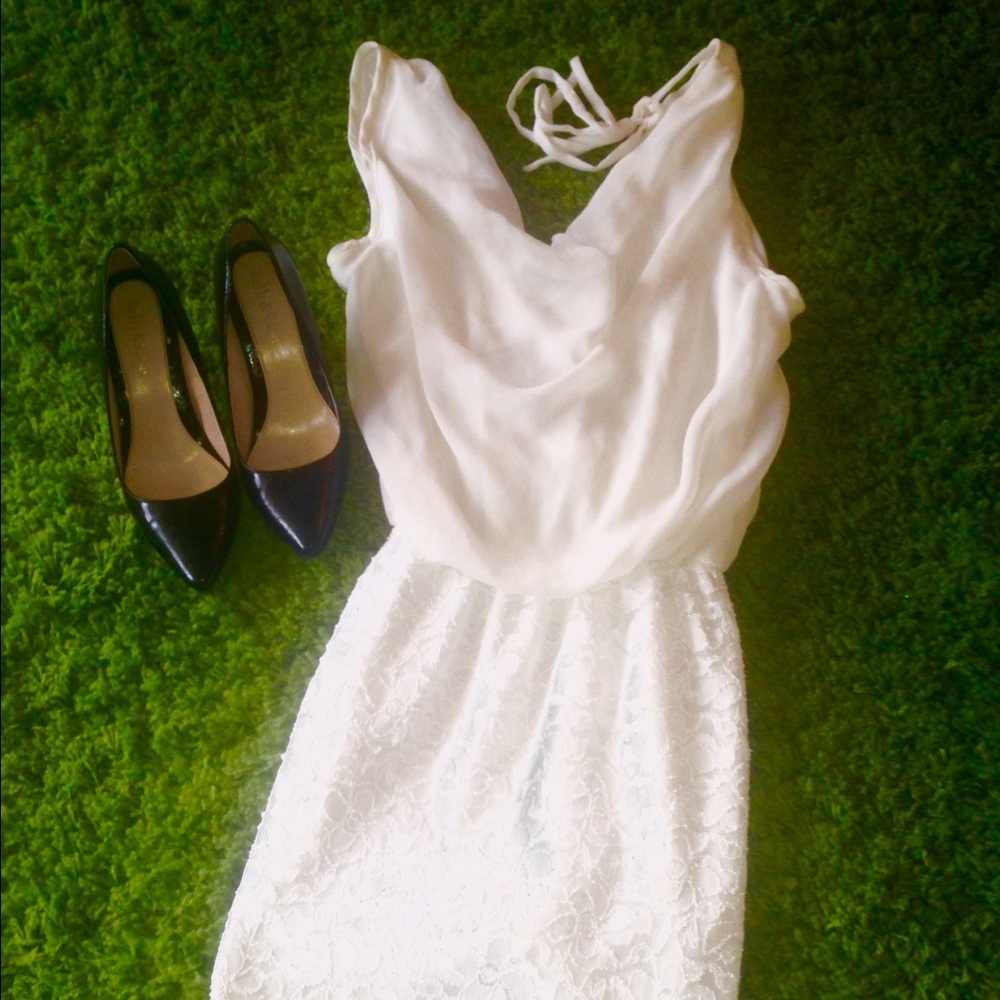 Maria & Kendal's White Dress. Scoop neck low back