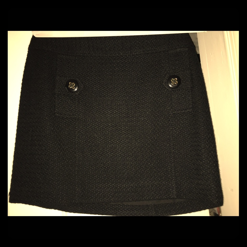 Black tweed mini skirt with gold button detail