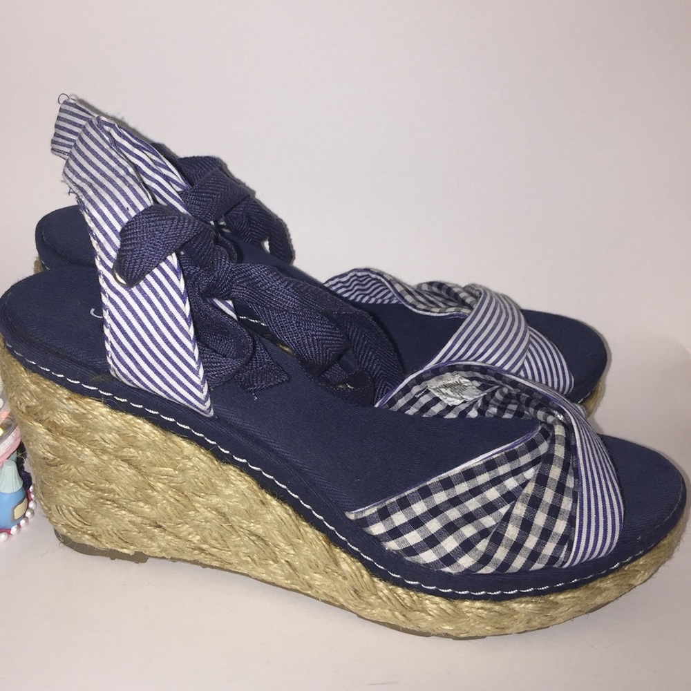 8) Union Bay Espadrilles Blue Stripe Checkered 3"
