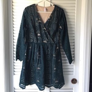 Emerald Lace Long Sleeved Dress