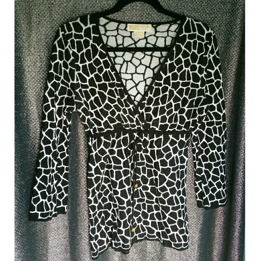 Michael Kors Long Sleeve Knit Giraffe Print Top